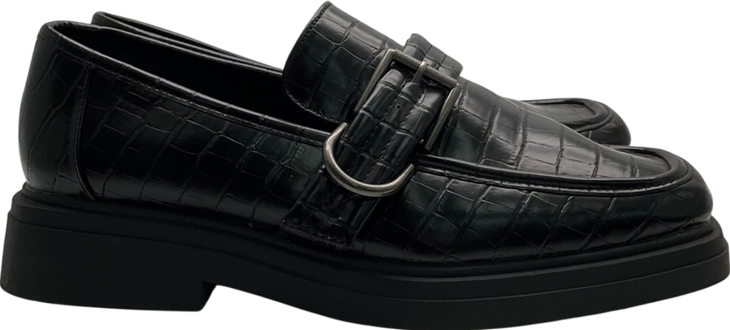 ASOS Chunky Loafers In Black Faux Croc With Silver Buckle UK 9 EU 43 👞