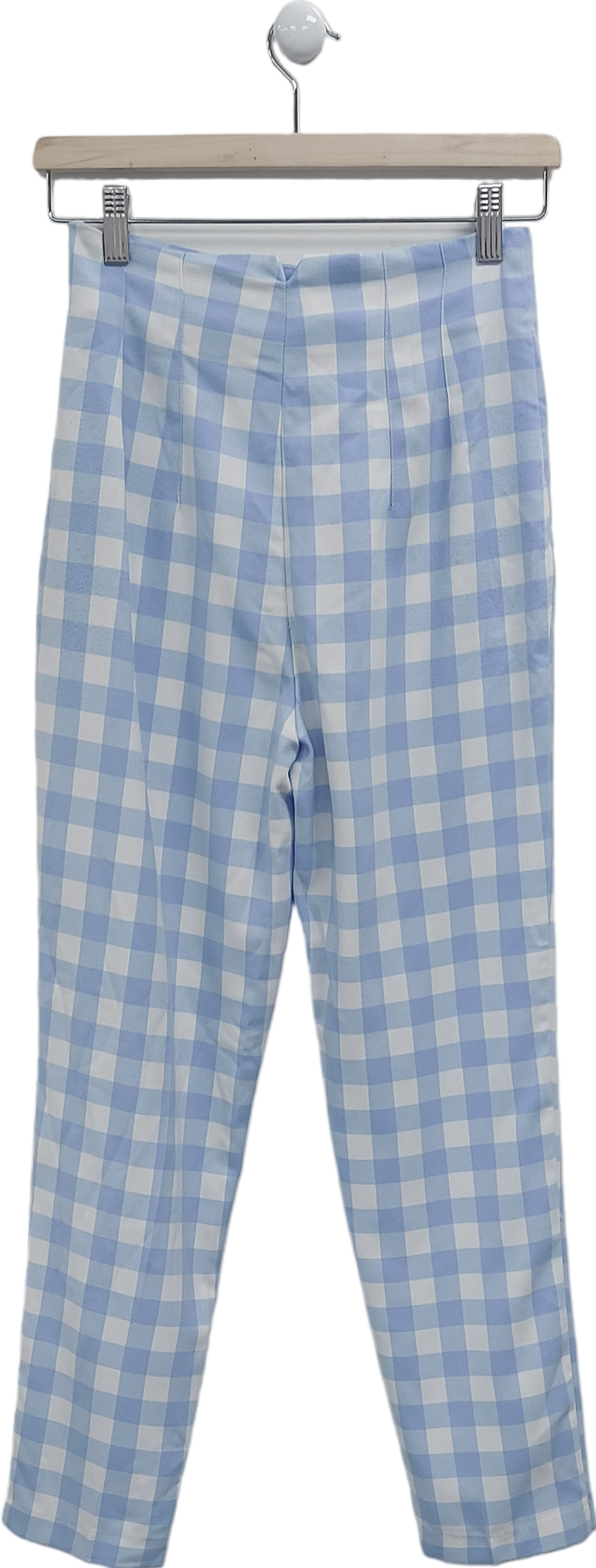 ZARA Blue Straight Leg Gingham Trousers UK XS