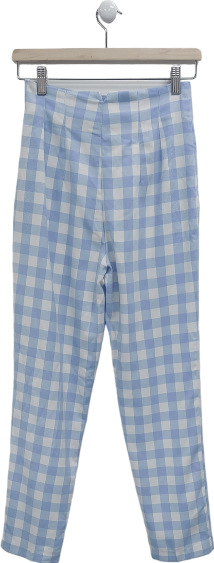 ZARA Blue Straight Leg Gingham Trousers UK XS