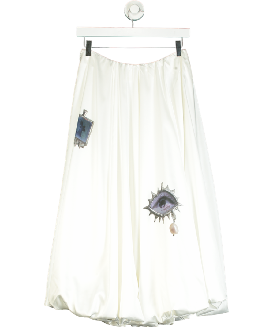 PROD White Printed Satin Midi Puff Skirt UK M