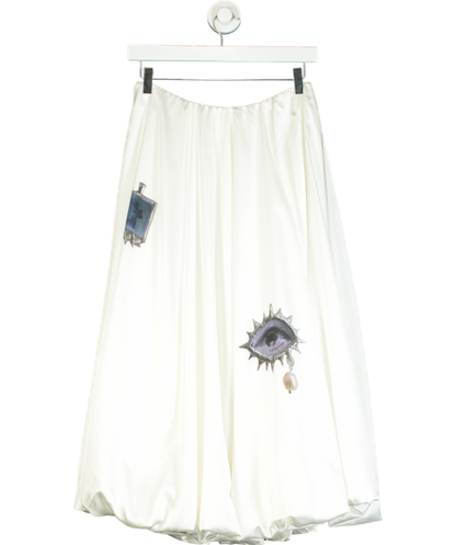 PROD White Printed Satin Midi Puff Skirt UK M