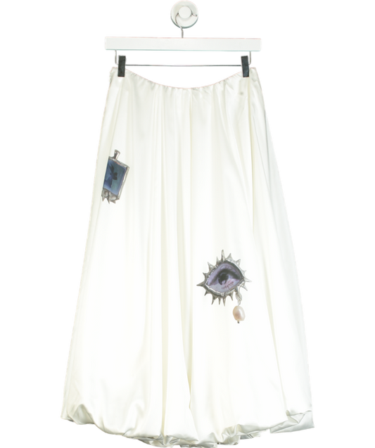 PROD White Printed Satin Midi Puff Skirt UK M