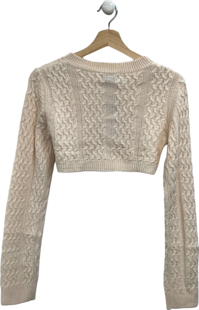 PrettyLittleThing Cream Petite Cable Knit Extreme Cropped Cardigan UK M