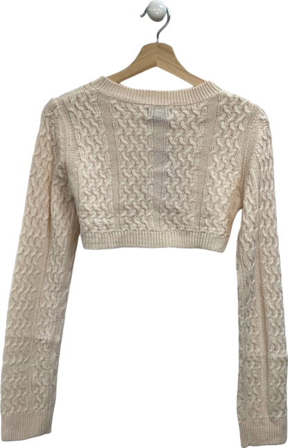 PrettyLittleThing Cream Petite Cable Knit Extreme Cropped Cardigan UK M