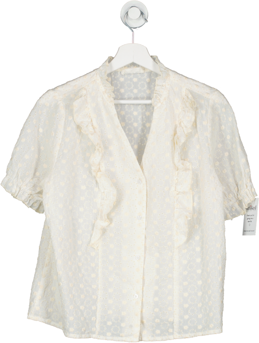 Indie + moi White Short Sleeve Embroidered Blouse UK M