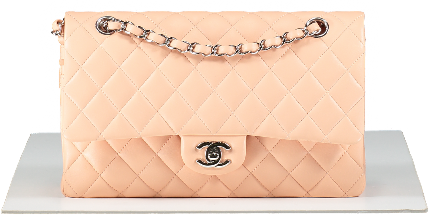 Chanel Pink Salmon Peach Medium Quilted Lambskin Classic Double Flap Bag