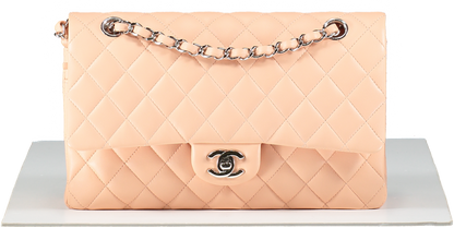 Chanel Pink Salmon Peach Medium Quilted Lambskin Classic Double Flap Bag