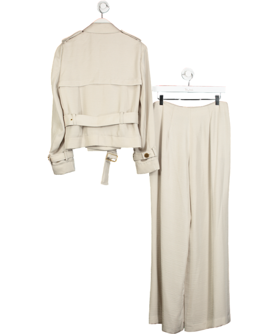 Donna Karan Beige Short Jacket With Tie Belt And Wide Leg Trousers UK S