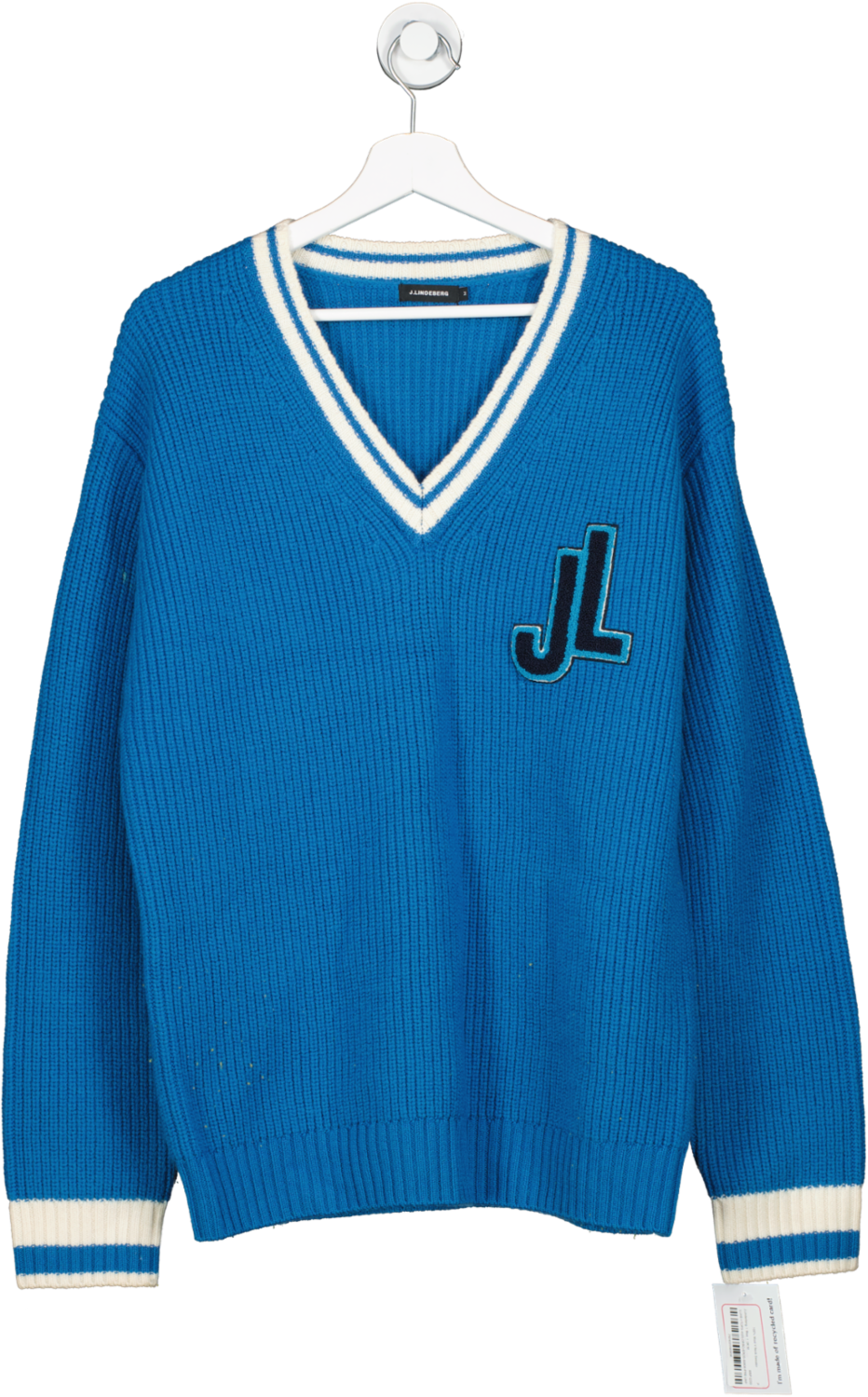 J.Linderberg Blue 100% Wool V Neck Sweater UK M