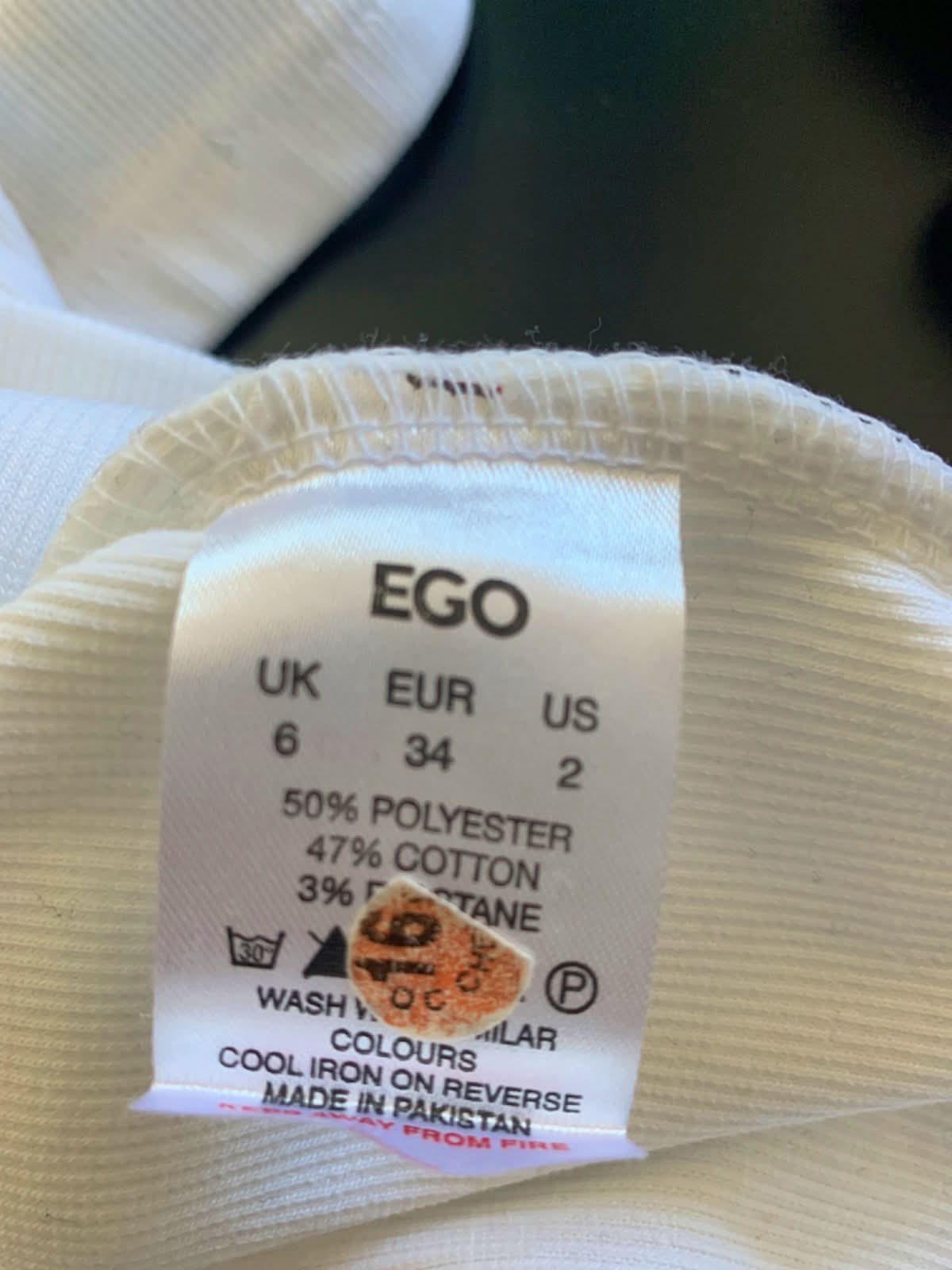 EGO White Ribbed Bodycon Dress UK 6