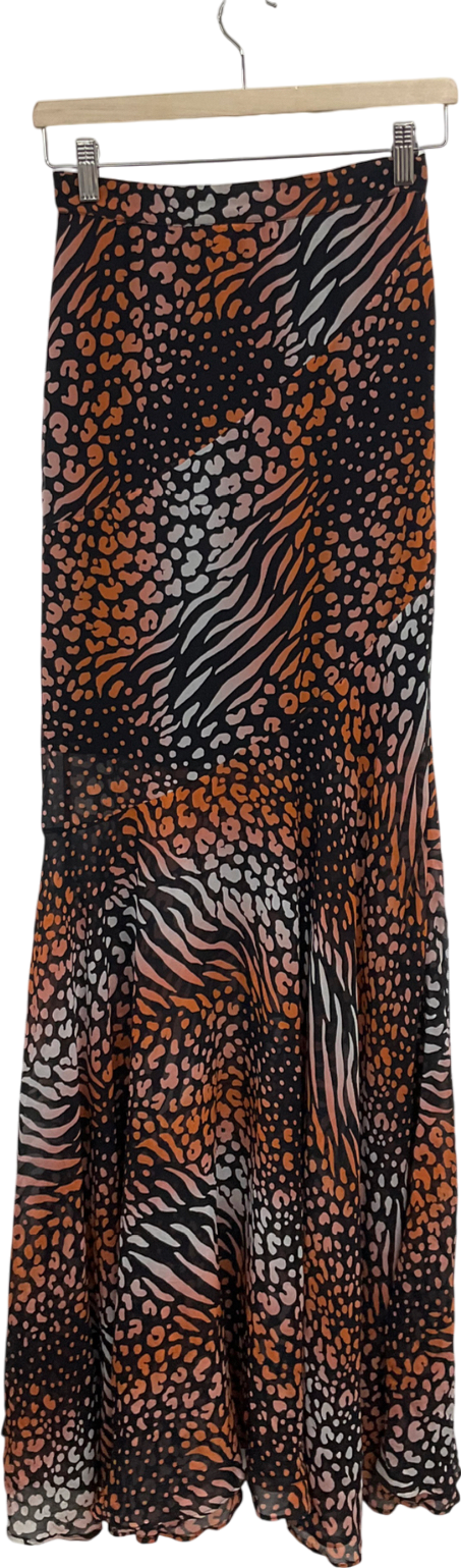 Black Chiffon Animal Print Super Maxi Skirt UK XS/S