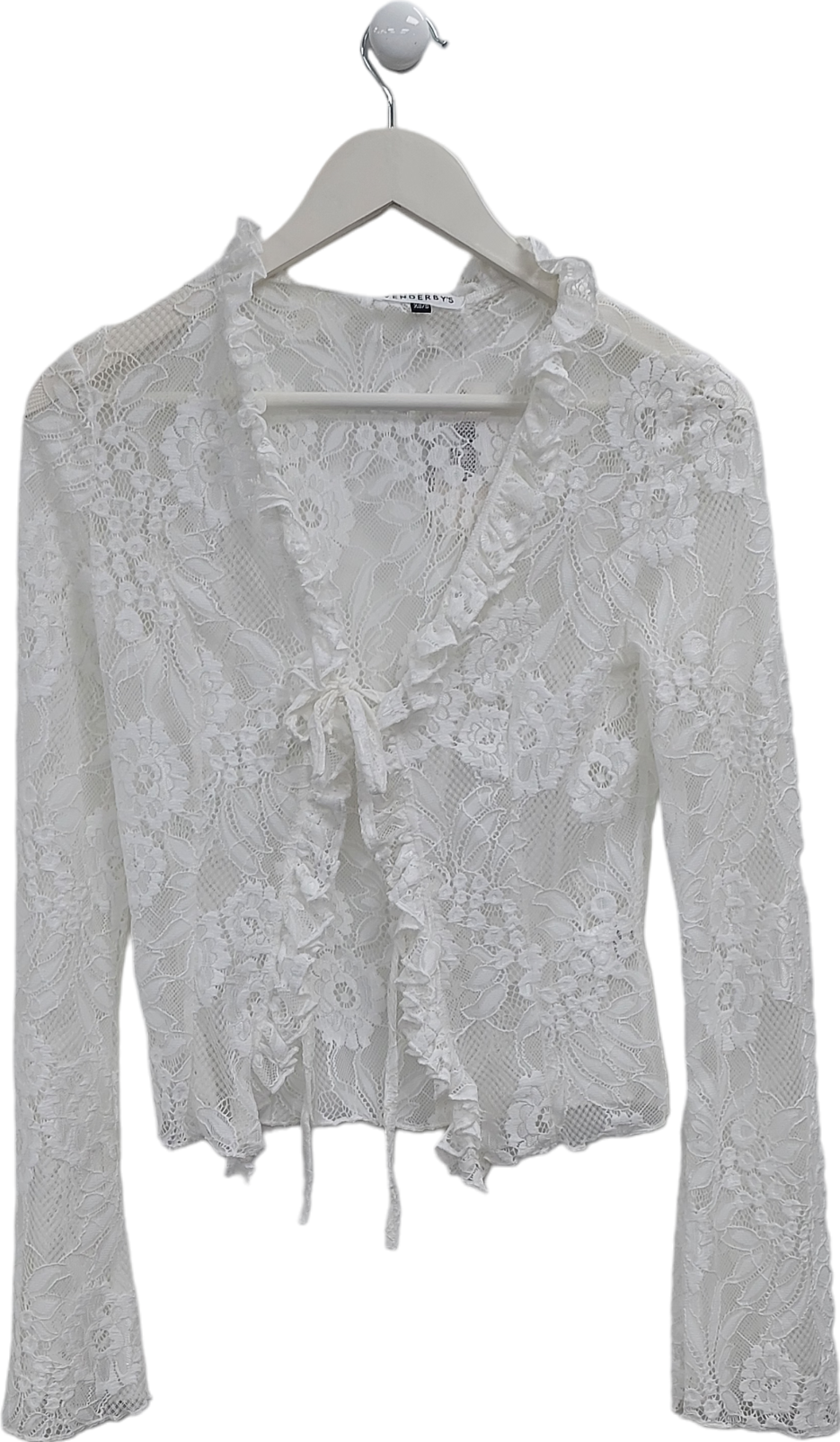 Venderbys White Lace Trim Tie Front Top UK XS/S