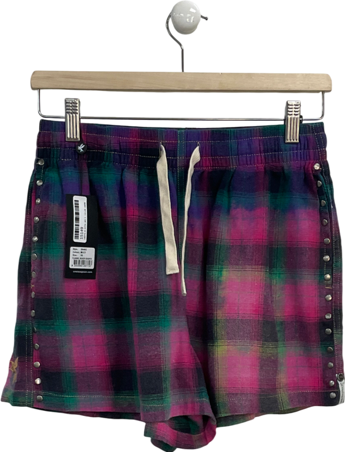 One Teaspoon  Bleached Flannel Studded Boxer Shorts UK XS