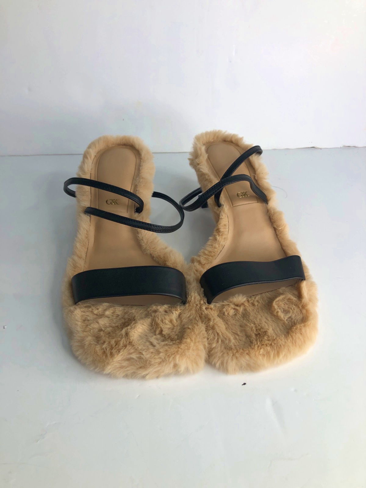 Charles & Keith Beige Faux Fur Sandals UK 5