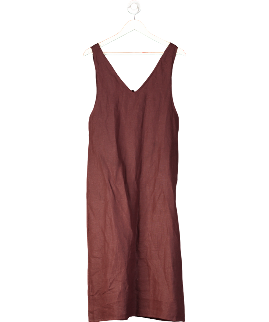 Deji Studios Brown Linen Midi Dress UK M/L