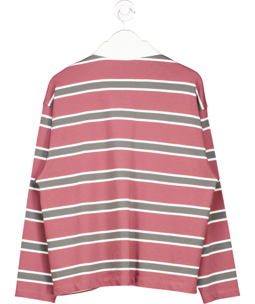 Topshop Jersey Stripe Rugby Long Sleeve Polo In Burgundy UK M