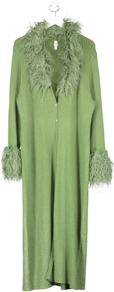 River Island Green Tall Faux Fur Cardigan Midi Dress UK XXL