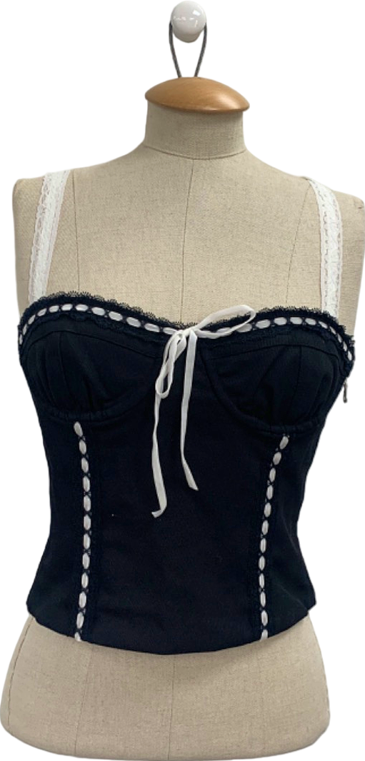 With Jean Black Corset Top with White Details UK S
