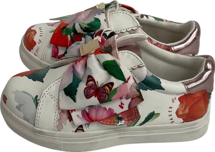 Ted Baker Multicoloured White Floral Bow Trainers UK 7 EU 24 👼