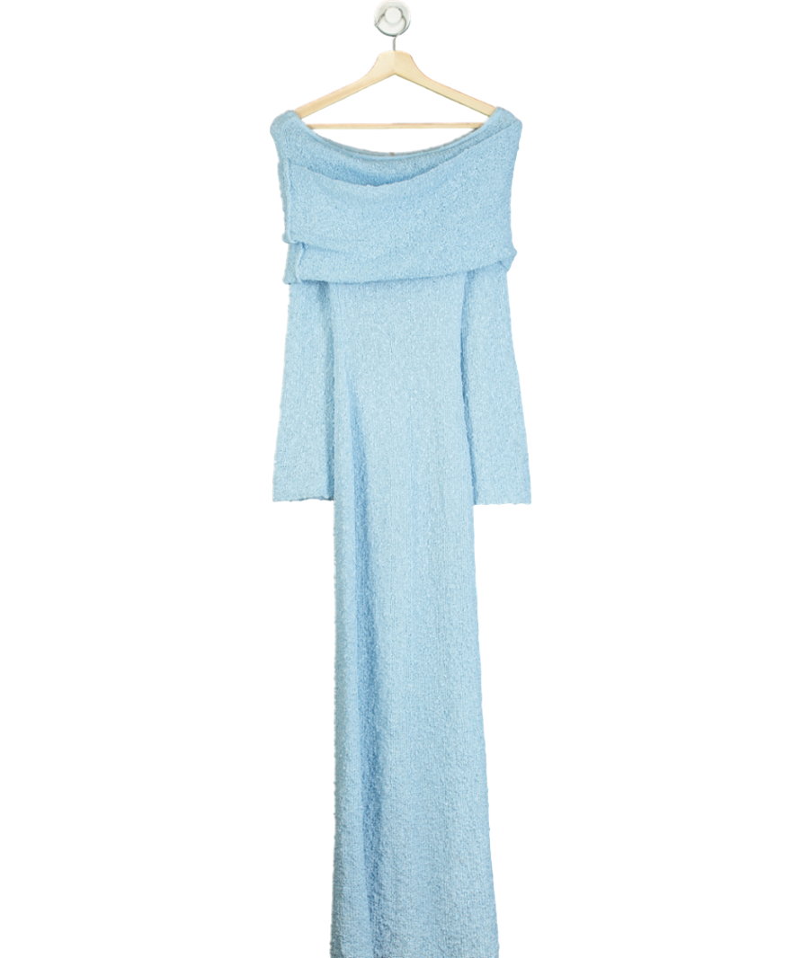 Meshki Blue Marisol Off Shoulder Boucle Maxi Dress UK S