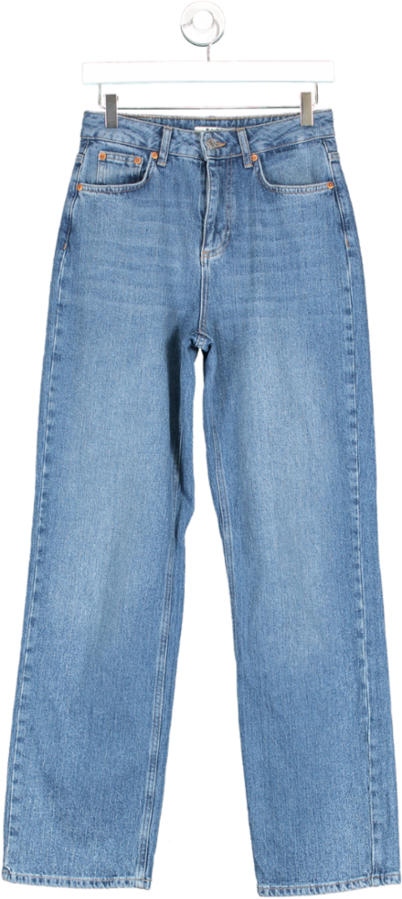 NA-KD Blue High Waist Straight Leg Jeans UK 6