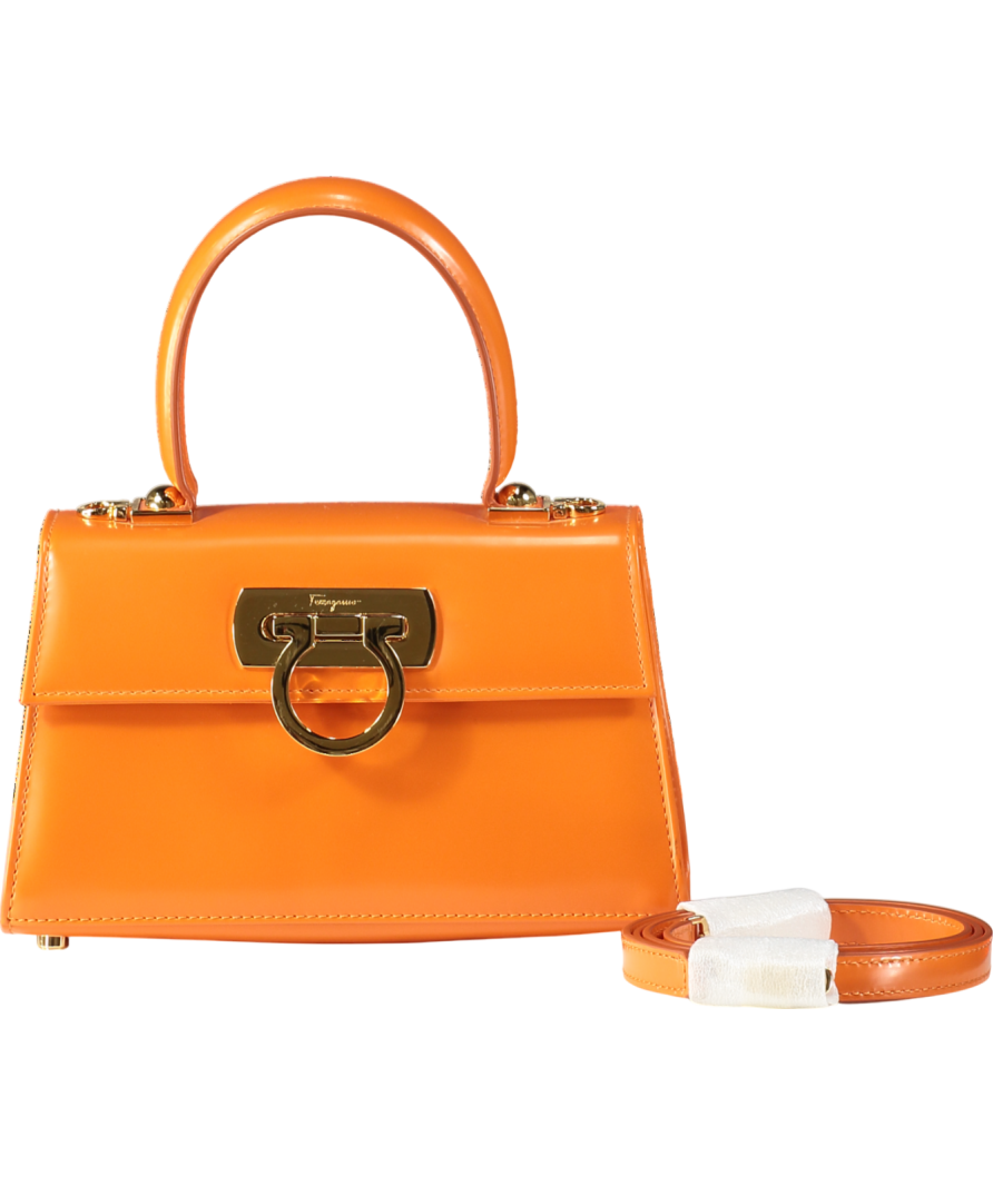 Orange Ferragamo Orange Leather Iconic Top-handle Bag With Shoulder Strap