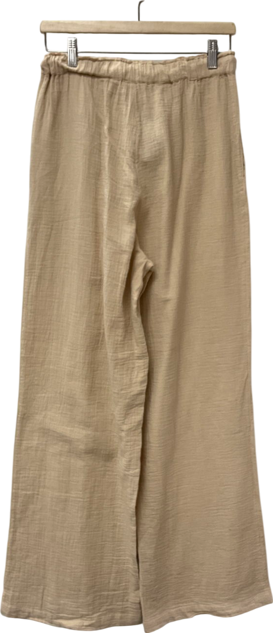New Look Beige Curves Camel Crinkled Wide Leg Trousers UK 10