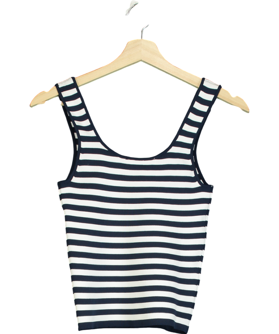 MANGO White Scoop Neck Stripe Top UK S