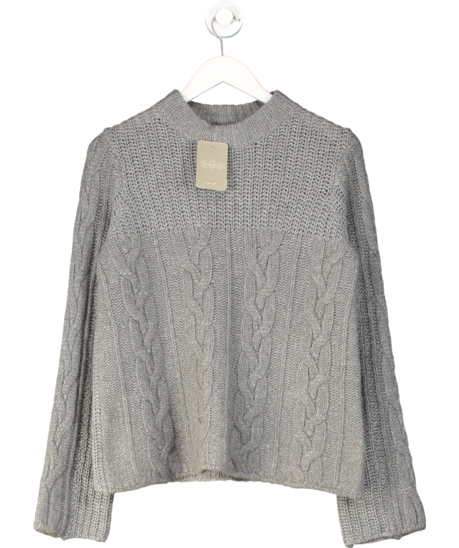 Anthropologie Grey Cable Knit Wool Blend Jumper UK M