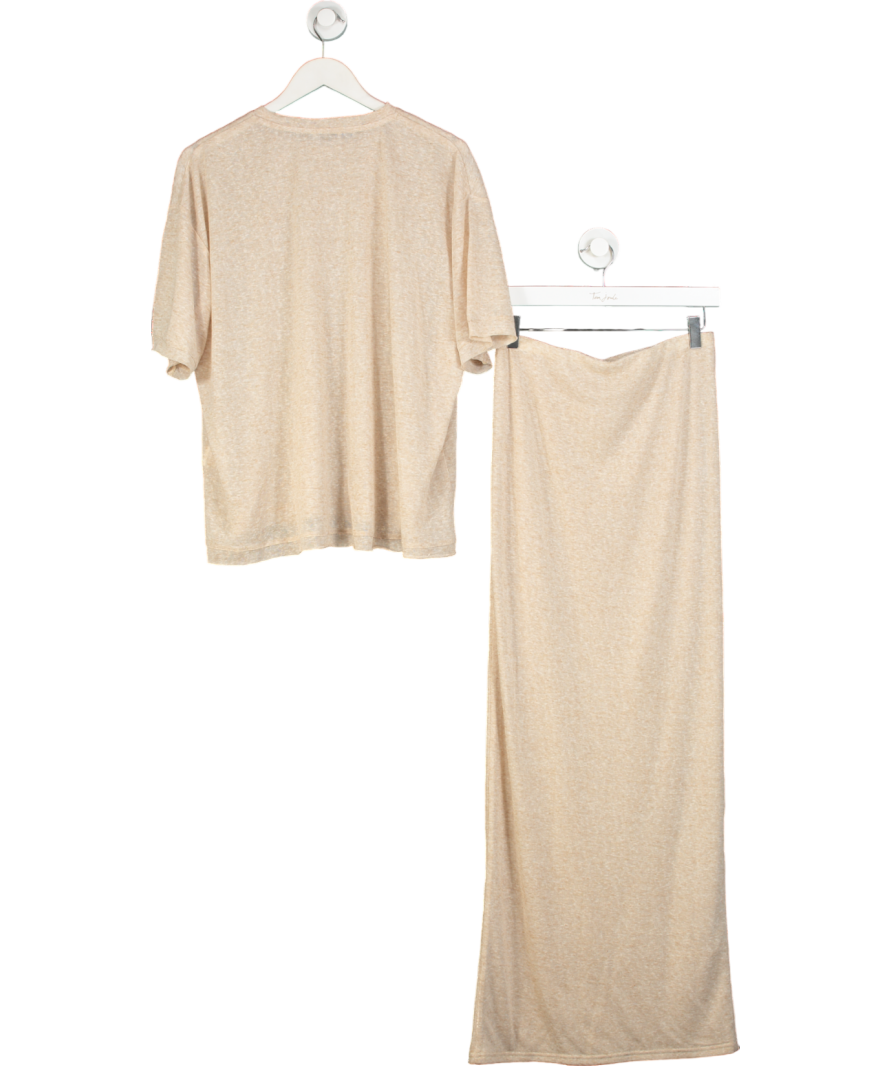 SNYDYS Pink Fine Knit Drop Shoulder T-shirt And Skirt Set UK M