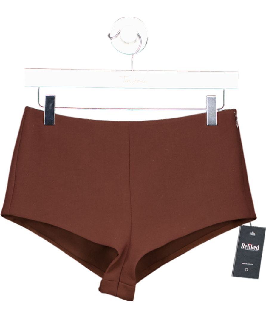 Self-Portrait Brown Stretch Crepe Mini Shorts UK 8