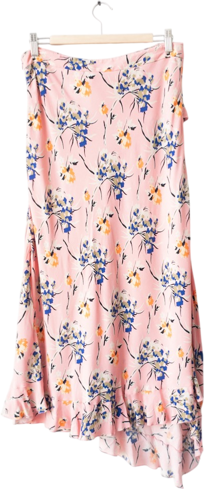 ETRO Pink Floral Ruffle Detail Midi Skirt UK 12