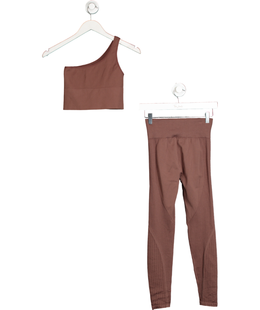 H&M Brown One Shoulder Crop Top And Leggings Set UK XS