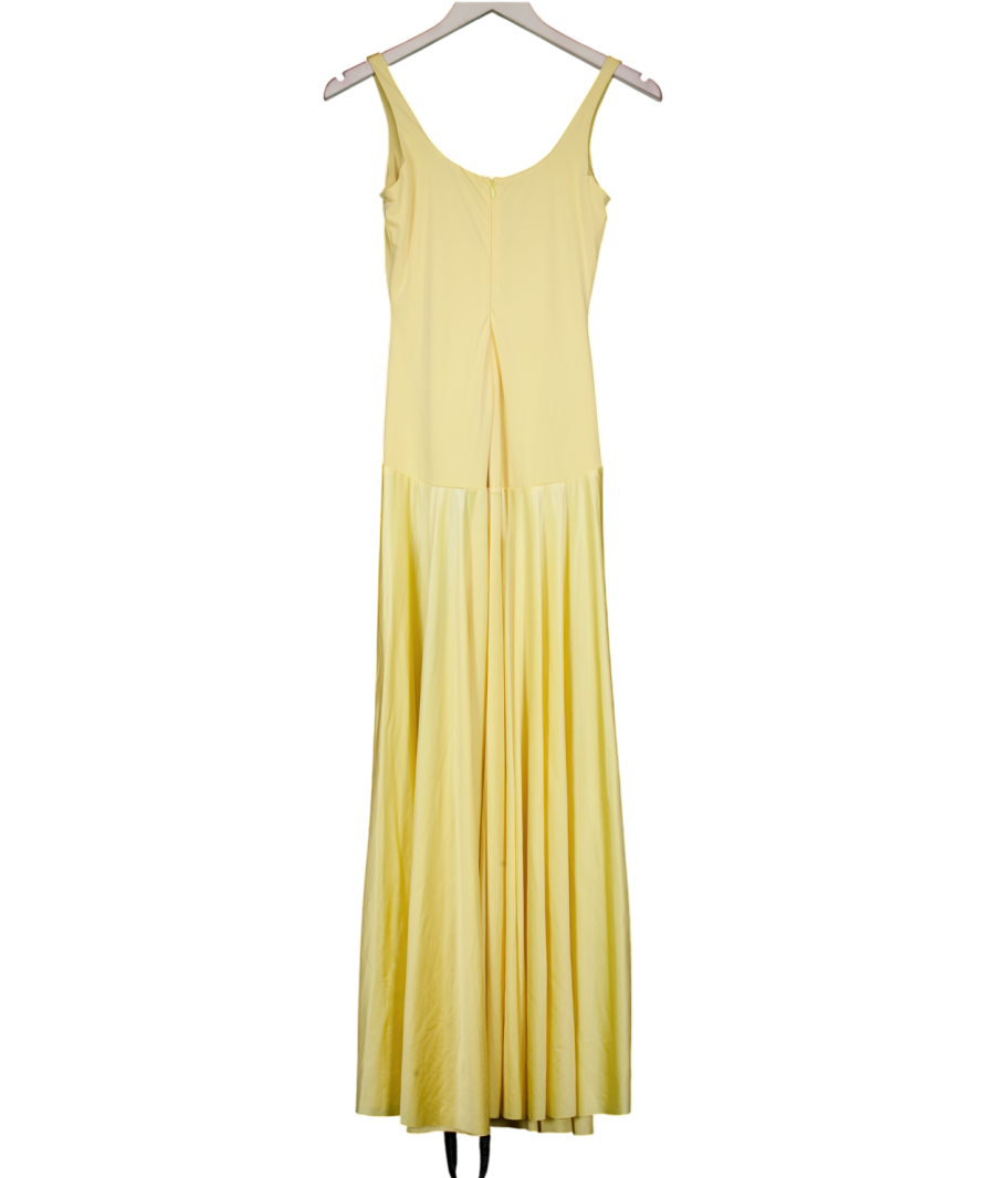 Rare London Butter Yellow Curved Drop Waist Maxi Dress UK 6