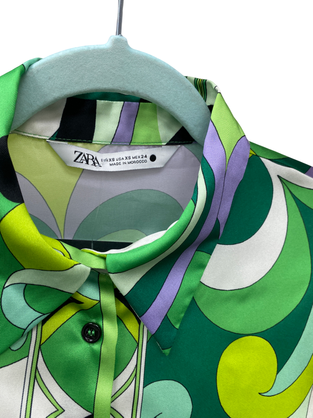 ZARA Green Patterned Button Up Blouse UK XS