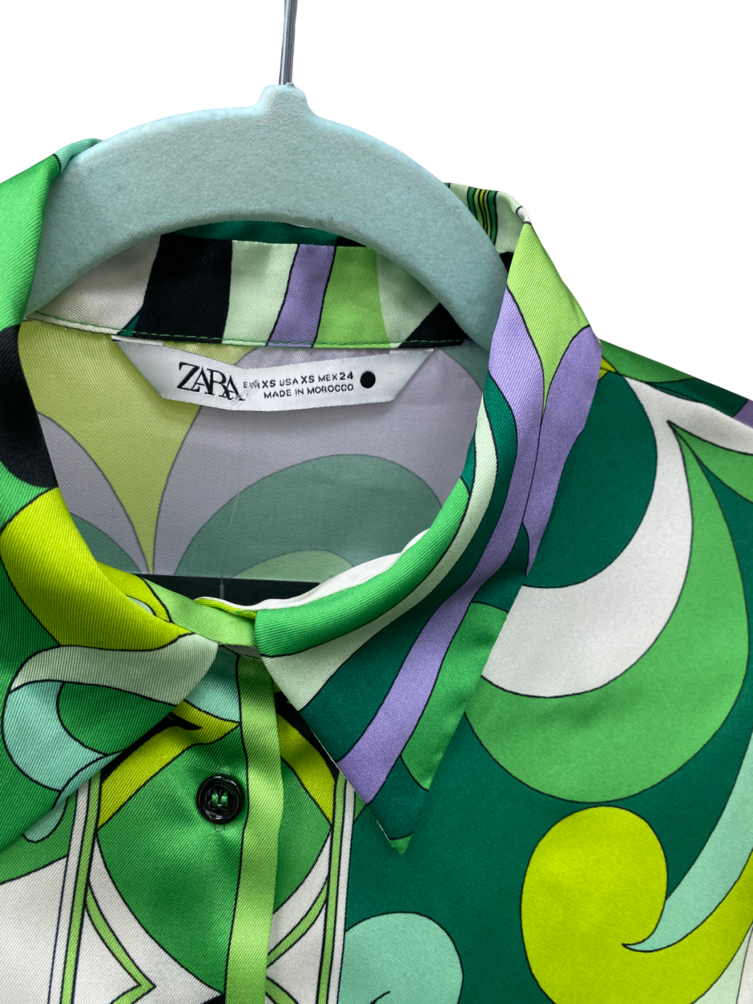 ZARA Green Patterned Button Up Blouse UK XS