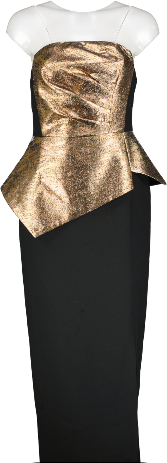 Karen Millen Black Compact Stretch Jacquard Peplum Detail Midaxi Dress UK 8