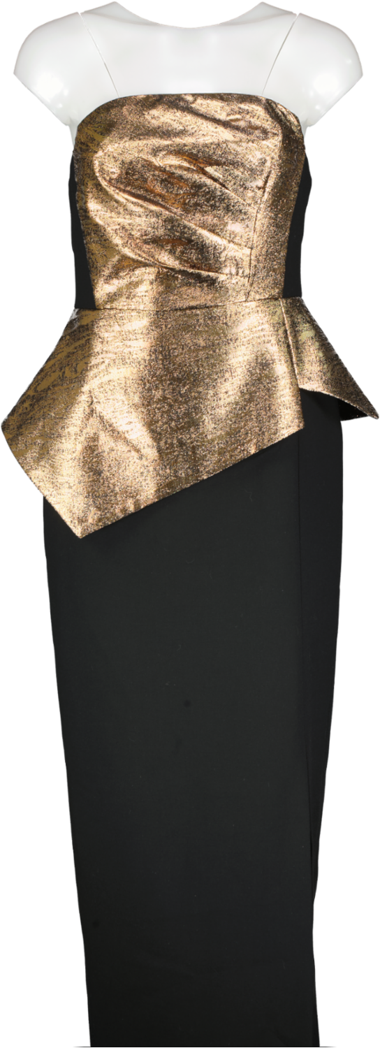 Karen Millen Black Compact Stretch Jacquard Peplum Detail Midaxi Dress UK 8