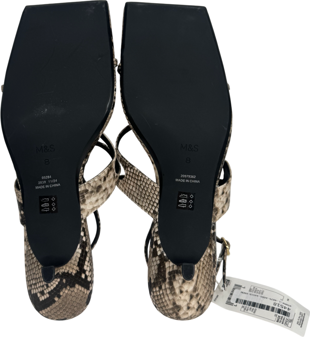 M&S Beige Snake Print Kitten Heel Slingback Shoes UK 8 EU 41 👠