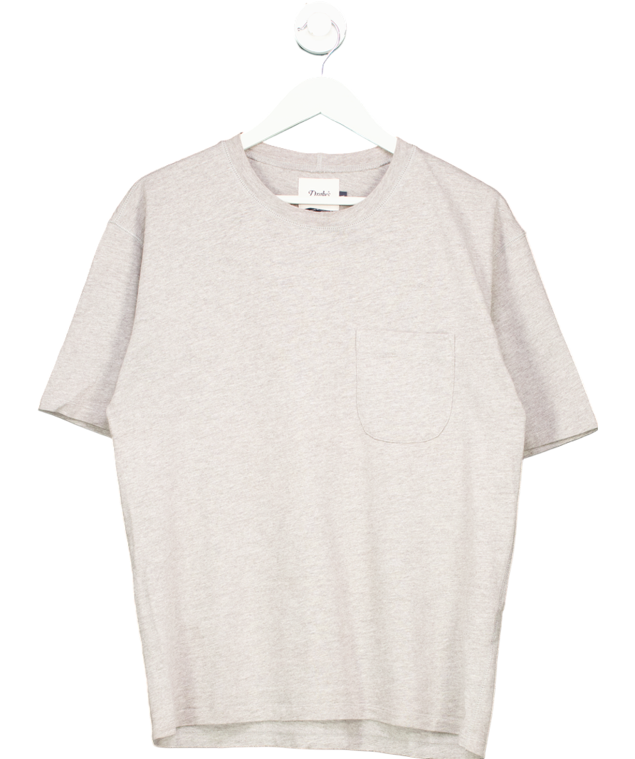 Drakes Grey Cotton Crew Neck Hiking T-shirt UK L