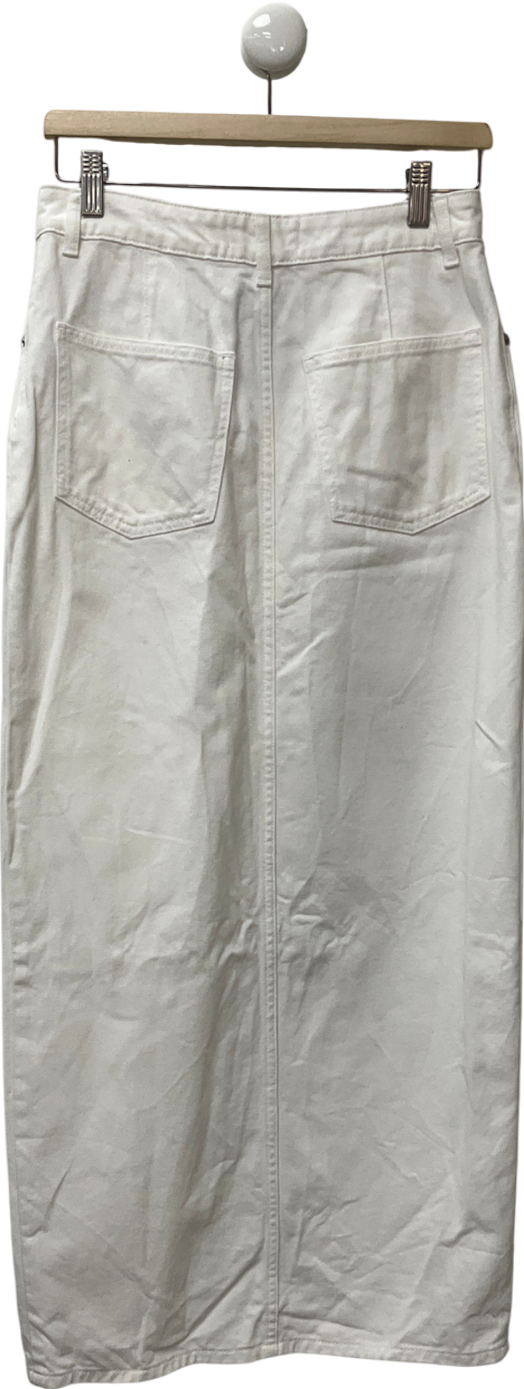 New Look Petite White Denim High Waist Split Hem Midi Skirt UK 10