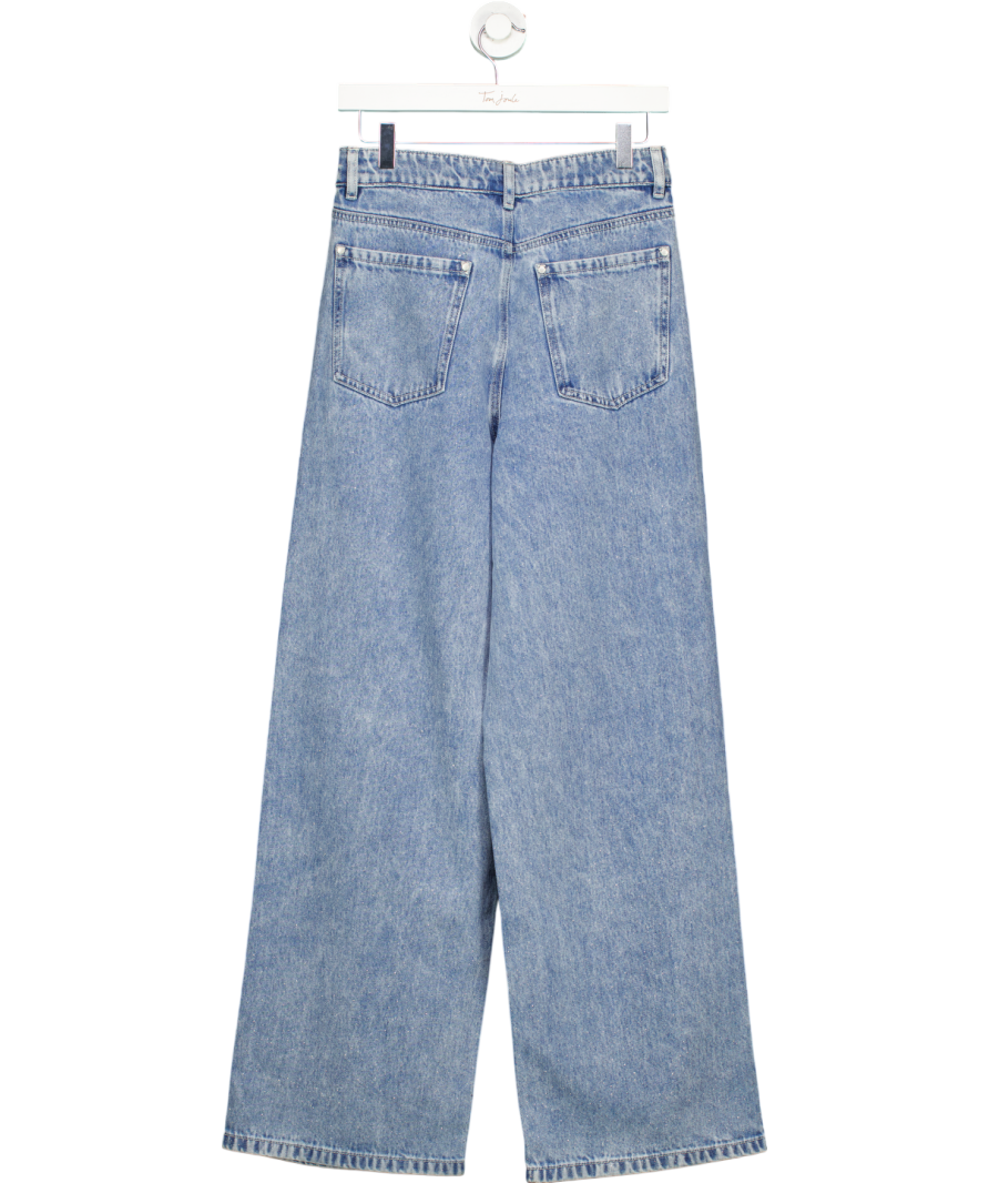 GOELIA Blue Denim Glitter Detailed Adjustable Waist Women Jeans UK 8