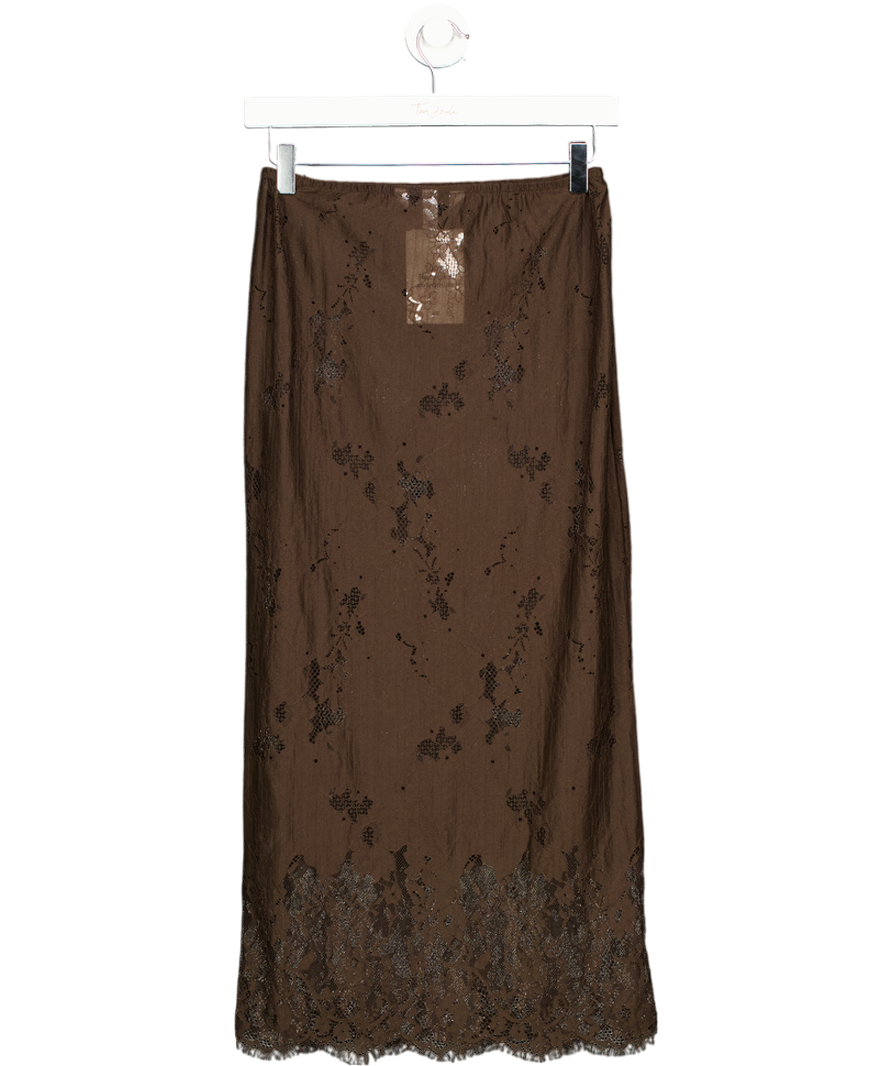 H&M Dark Brown Lace Midi Skirt UK XS