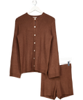 PRETTY LAVISH 2-piece Chocolate Brown Gracie Fine Tape Knit Cardgian & Shorts Set UK XS