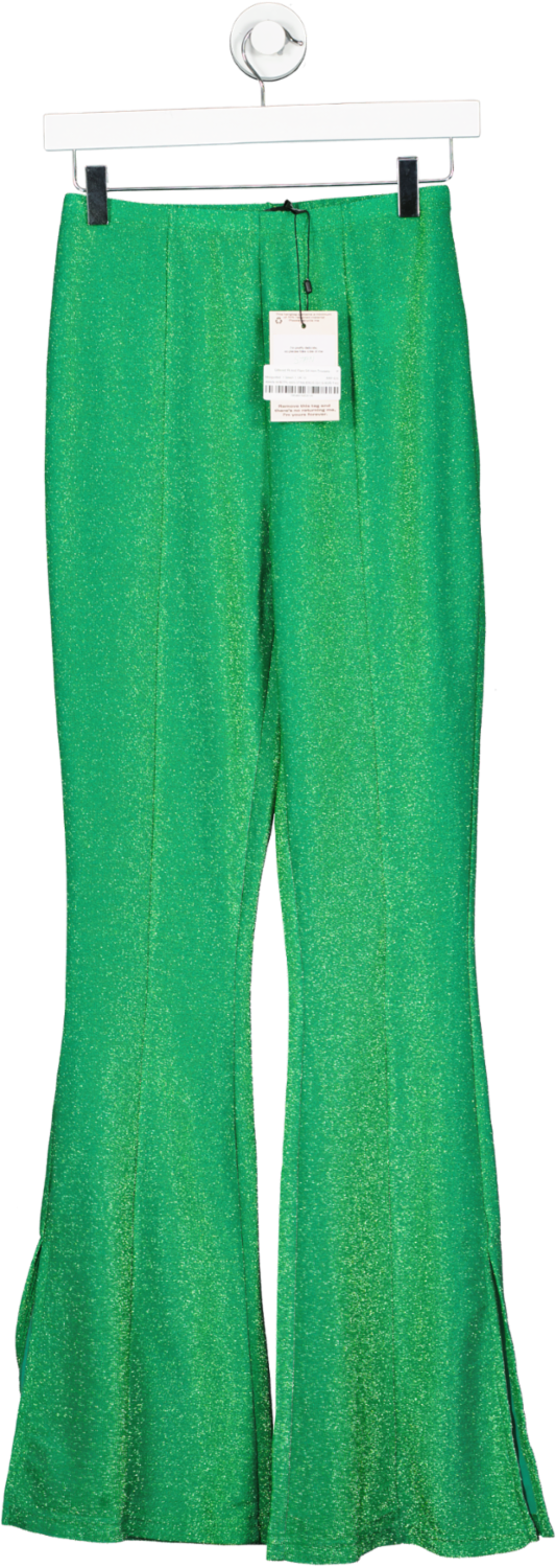 Missguided Green Glittered Fit And Flare Slit Hem Trousers UK 10