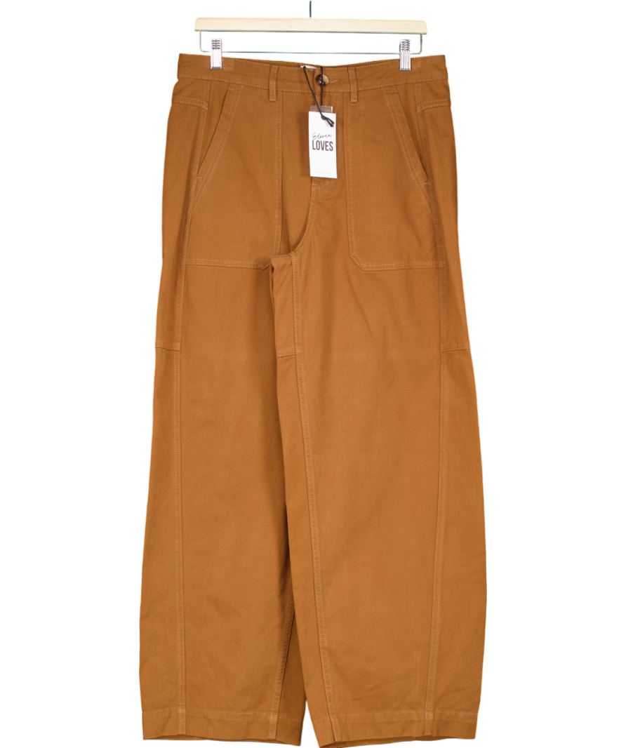 Eleven Loves Brown Cassie Wide Leg Cropped Trousers UK 12