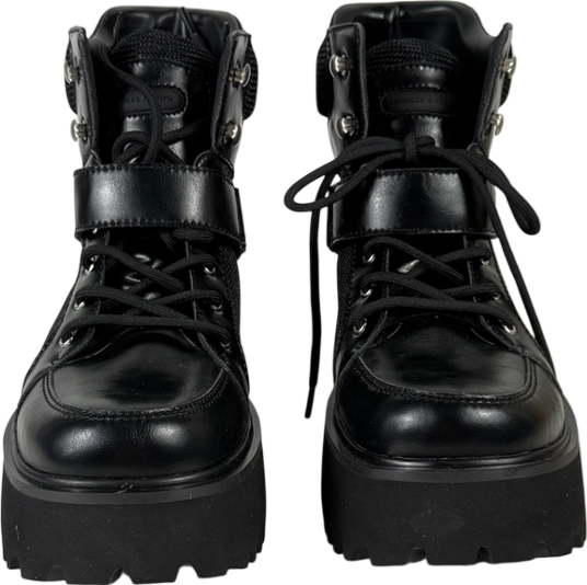 Charles & Keith Black Eliot Platform Combat Boots UK 4 EU 37