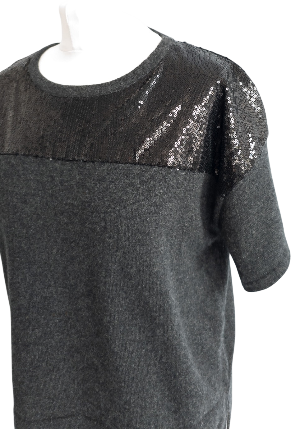 N. PEAL Charcoal Grey / Black 100% Cashmere Sequin Trim Knit Top UK L