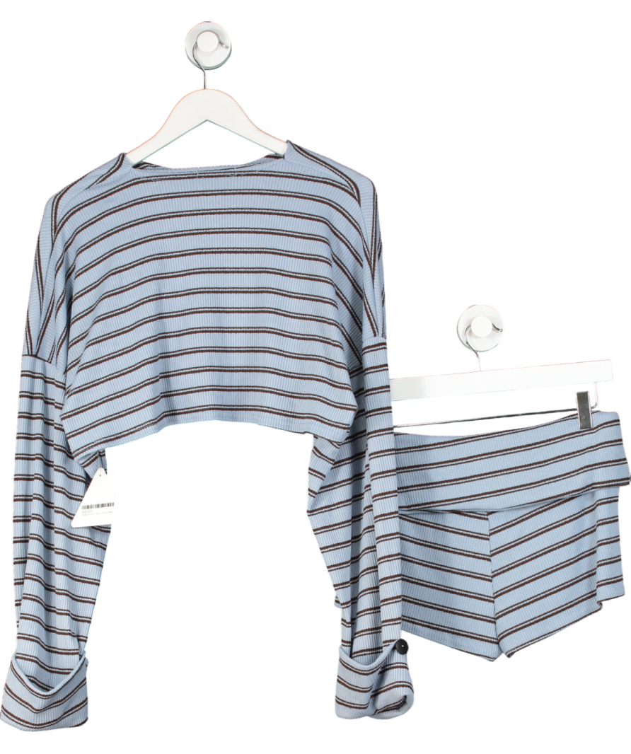 Ego Blue Button Through Turn Up Sleeve Cropped Cardigan And Shorts Set UK 14