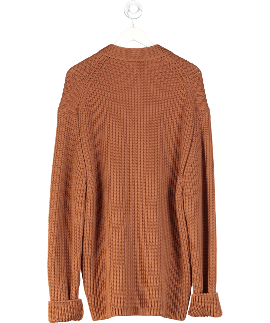 Nanushka Brown Milo V-neck Leather Button Oversize Cotton Blend Cardigan UK S